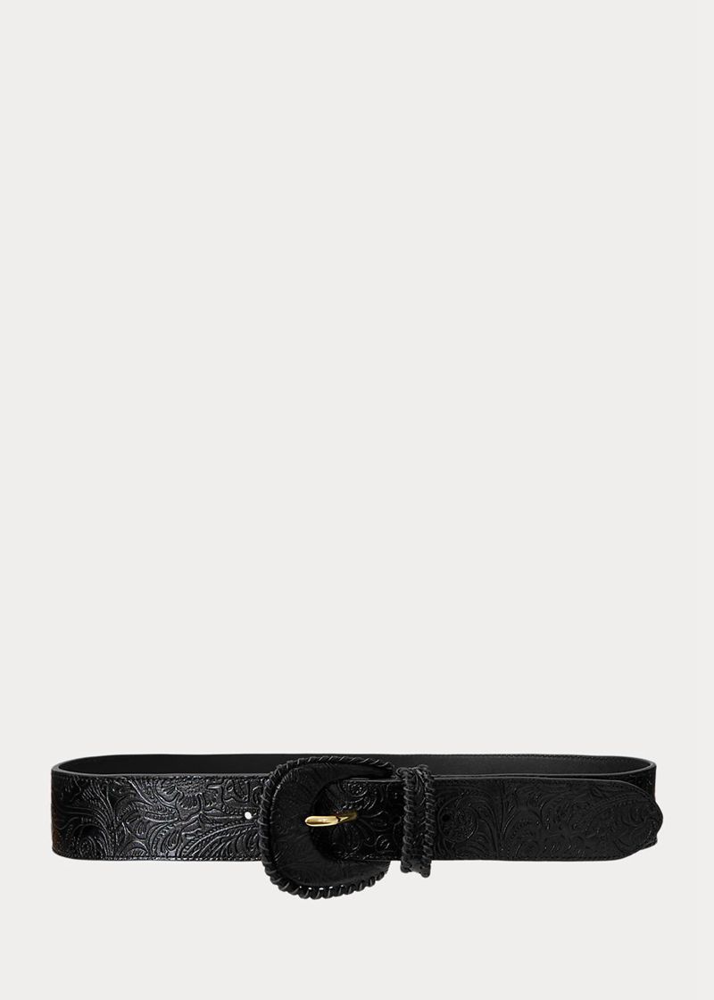 Pasek Lauren Damska Czarne Tooled Skórzane Wide 374561-ATW